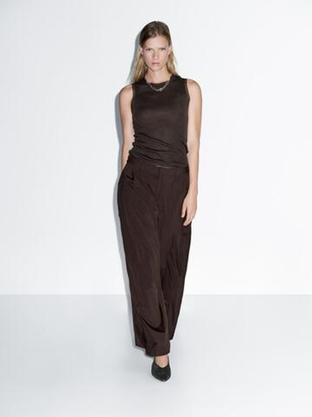 Massimo Dutti Топ без рукавов с двойной окантовкой, шоколадный