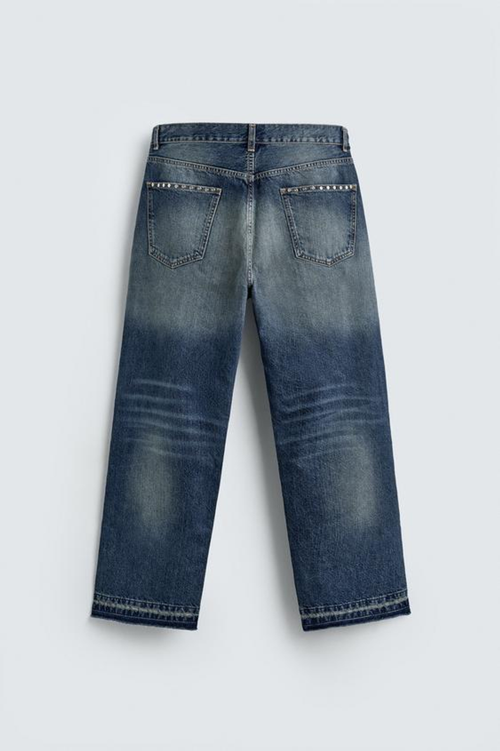 ZARA ДЖИНСЫ СВОБОДНОГО КРОЯ С ЗАКЛЕПКАМИ, СИНИЙ