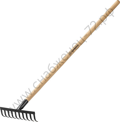 GRINDA GT-10 WOOD, 260 х 80 х 1300 мм, 10 прямых зубцов, углерод. сталь, антикор. покрытие, черенок дерев. высш. сорт, садовые грабли (39583-10)