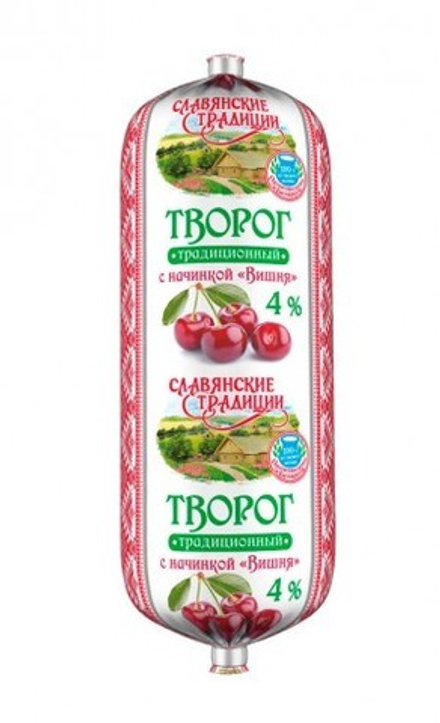 Творог мягкий "Славянские традиции" с вишней 4% 300г. в тубе Минск