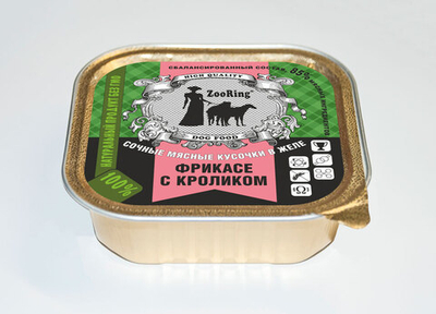 Консервы ZooRing для собак кусочки в желе 100 гр, Фрикасе с кроликом