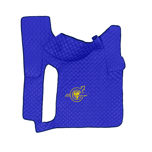 Ковры Volvo FH-12 с 2002г по 2008г (механика) (экокожа, синий, синий кант, желтая вышивка)