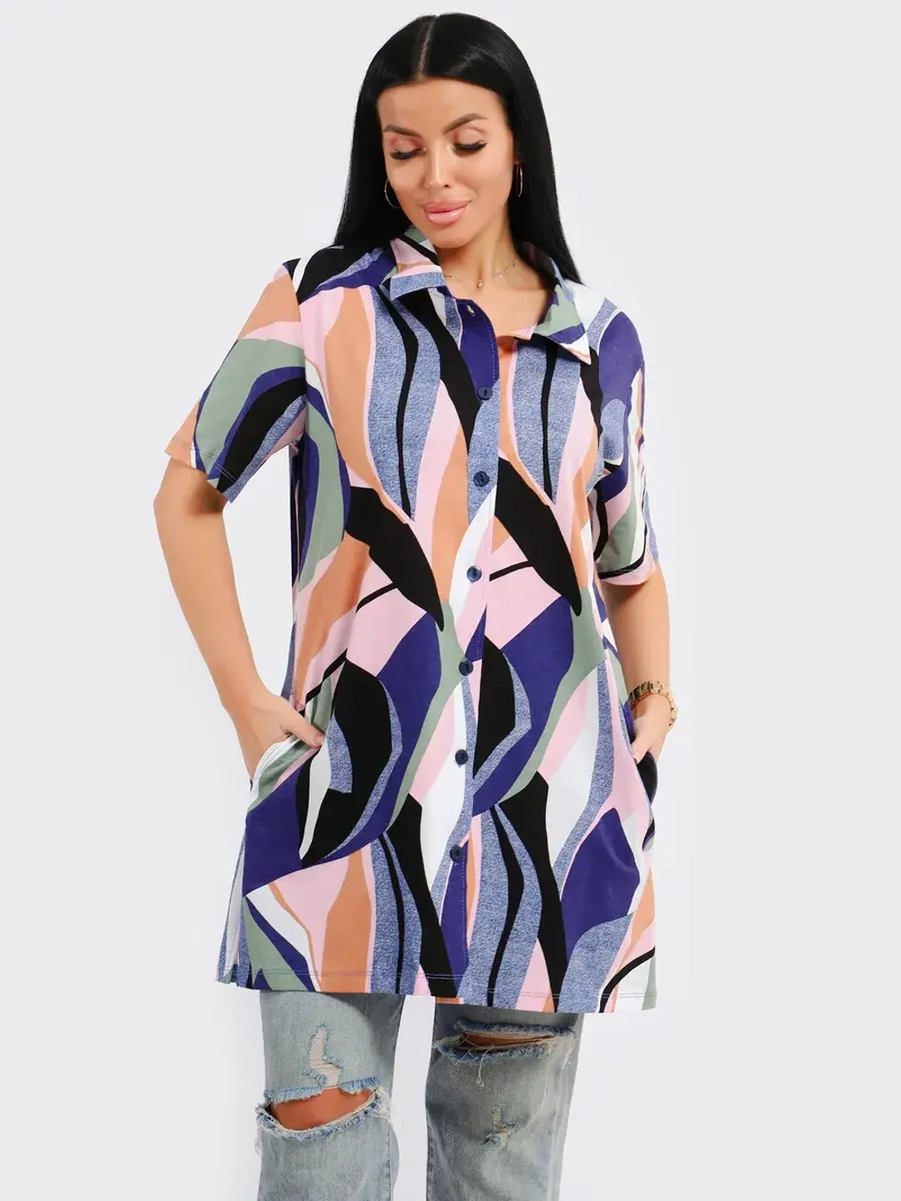 Туника-рубашка хлопок большие размеры