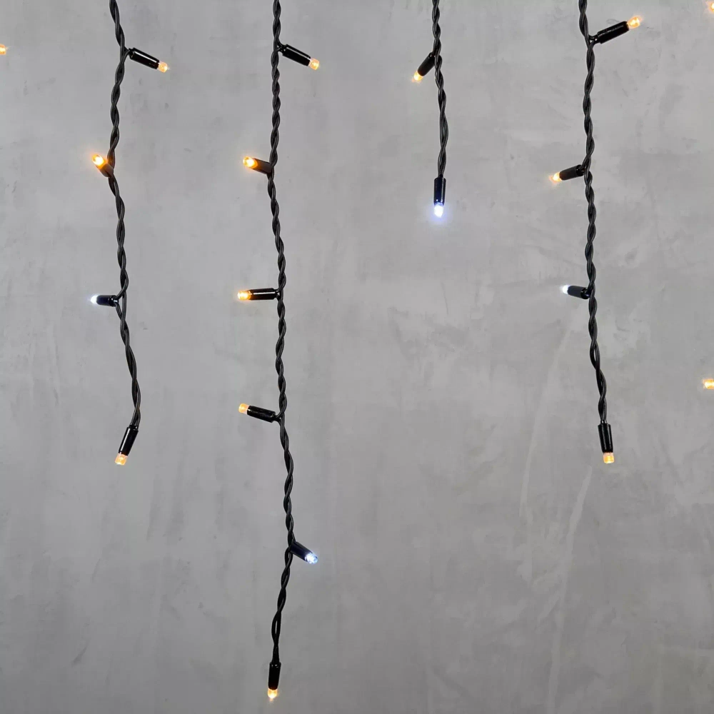 Светодиодная бахрома с колпачком 3,2*0,9 м., 168 экстра теплых белых LED ламп, мерцание, каучуковый черный провод, LTC (LL168BLW-1-2EWW)