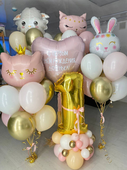 Набор воздушных шаров кошка в короне/заяц/годовасие/на годик №22