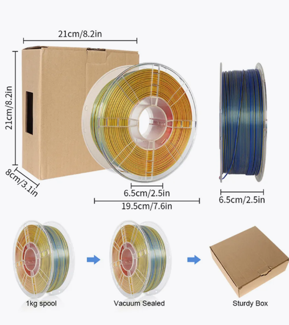Трехцветный пластик PLA Silk Tri-Color 1.75 мм 1 кг (синий, фиолетовый, черный)