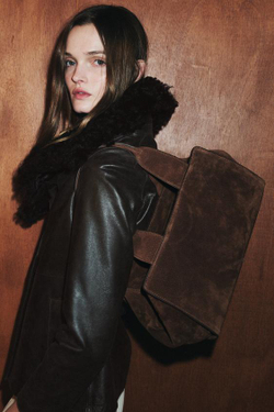 ZARA ЗАМШЕВАЯ СУМКА С ДВОЙНОЙ РУЧКОЙ, КОНЬЯЧНО-КОРИЧНЕВЫЙ