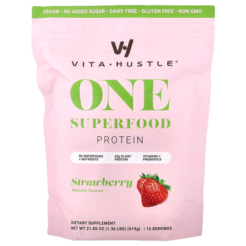 VitaHustle, One Superfood Protein, со вкусом клубники, 619 г (1,36 фунта)