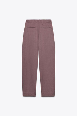 ZARA НЕЙЛОНОВЫЕ БРЮКИ С ПУГОВИЦАМИ СНИЗУ, ТЕМНО-РОЗОВЫЙ