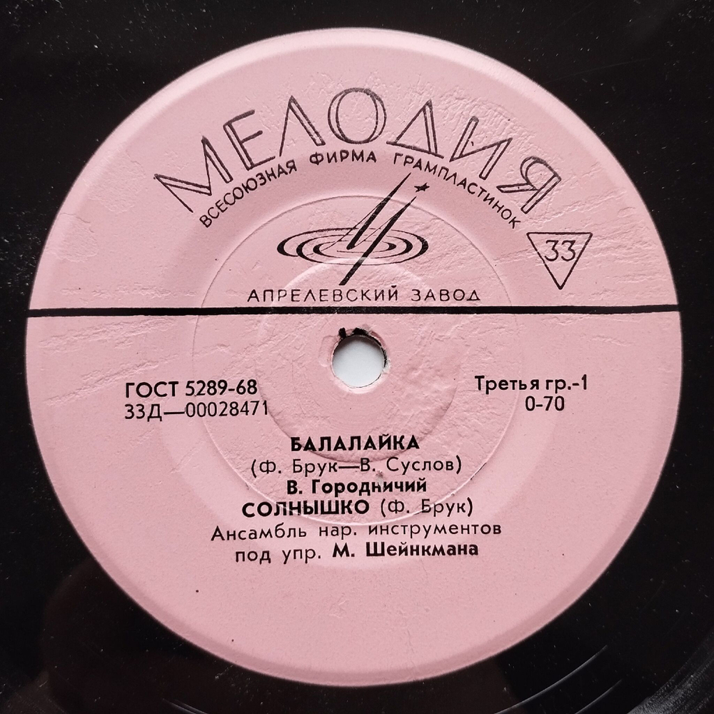 Винтажная виниловая пластинка LP Сборник Балалайка 7 дюймов (СССР 1970)