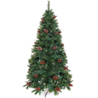 Елка светодиодная «Лесная метель» 210 см, ПВХ+леска (шишки и напыление), 1075 веток, 240 ламп LED, Теплый белый