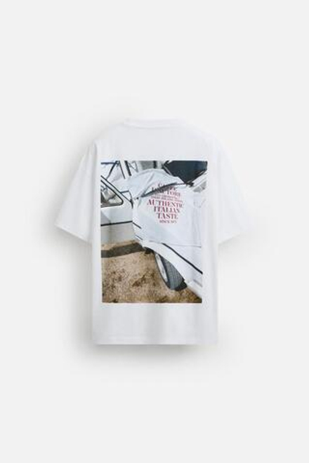 ZARA ФУТБОЛКА С ФОТОПРИНТОМ, БЕЛЫЙ