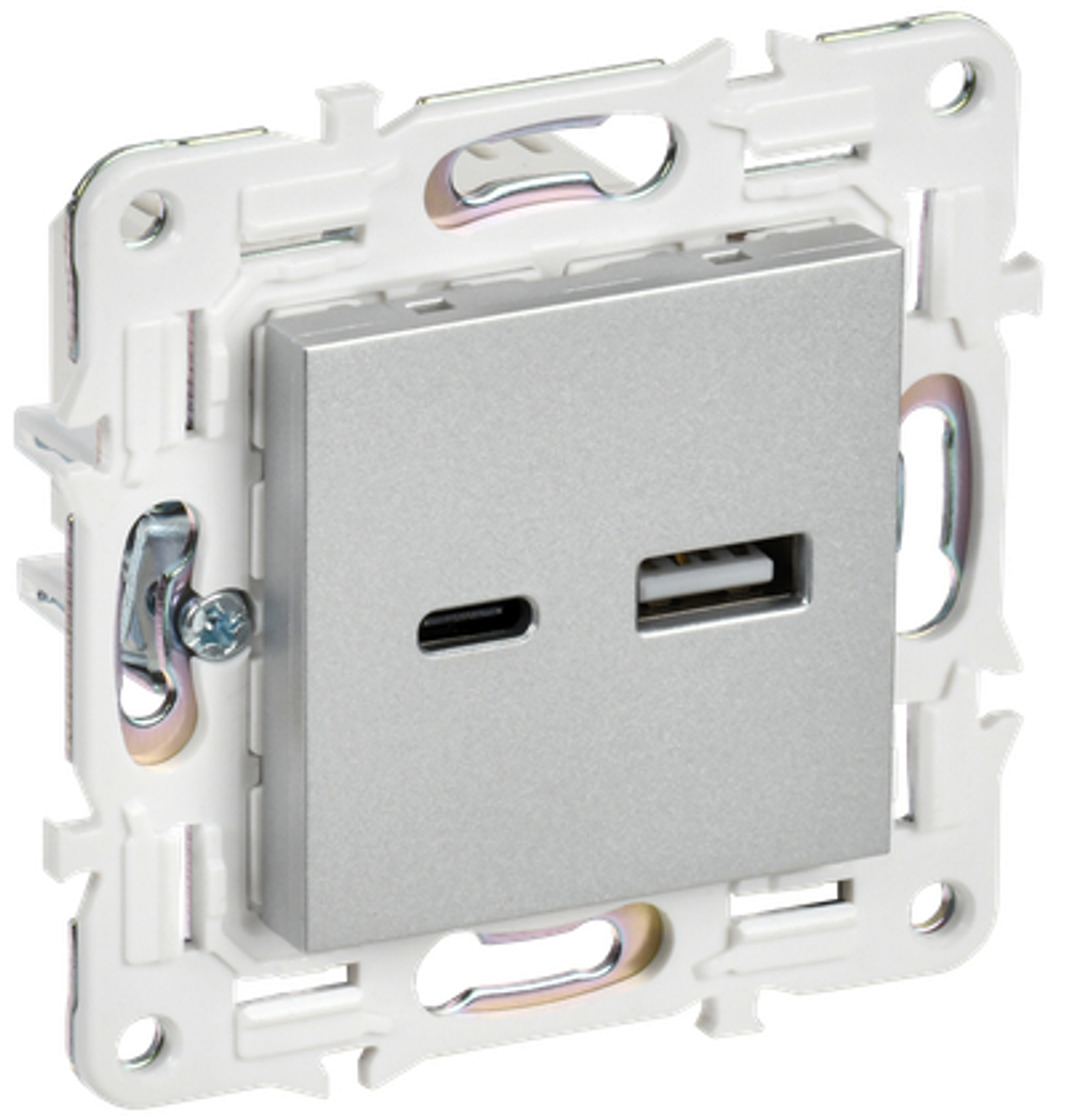 SKANDY Розетка USB A+C 3,1А SK-R14S серебряный IEK