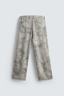 ZARA БРЮКИ RELAXED FIT С АБСТРАКТНЫМ ПРИНТОМ, СЕРО-БЕЖЕВЫЙ