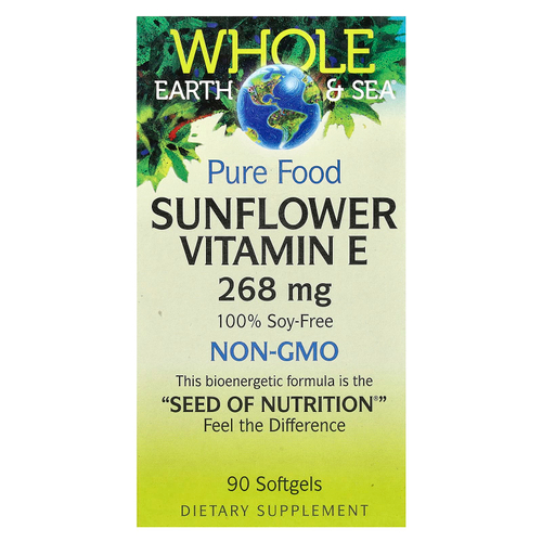 Natural Factors, Whole Earth & Sea, витамин Е из подсолнечника, 268 мг, 90 капсул