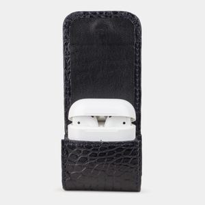 Чехол-держатель для наушников кожаный Petit Bisness темно-синего цвета