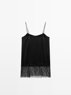 Massimo Dutti Топ в бельевом стиле с кружевом, черный
