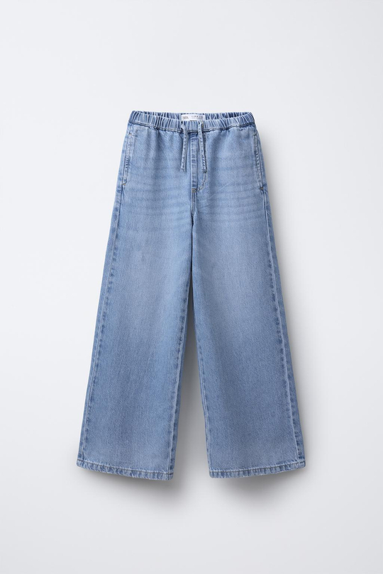 ZARA ДЖИНСЫ С ШИРОКИМИ ШТАНИНАМИ И ШНУРКАМИ, СИНИЙ