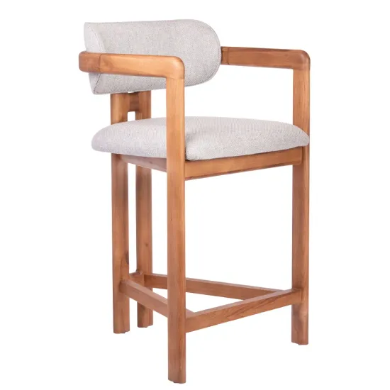 Стул полубарный Rich рогожка бежево-голубая с ножками цвета орех