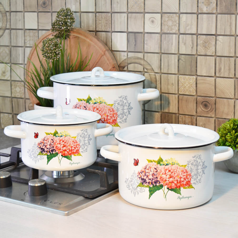Набор кастрюль "Розовая гортензия"