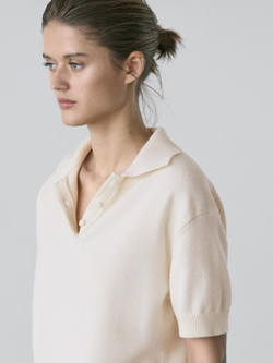Massimo Dutti Свитер из смесовой шерсти с воротником поло, белый