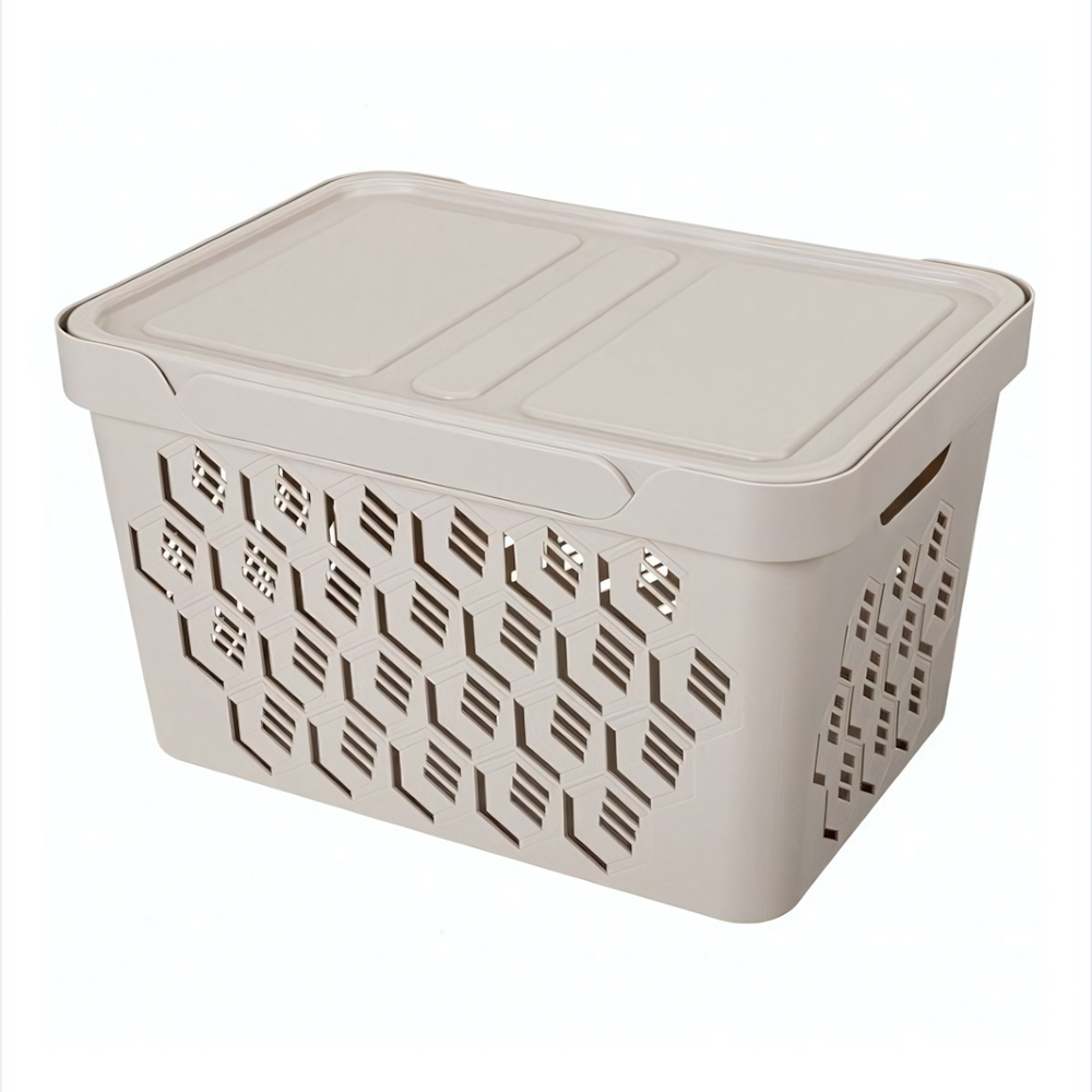 Ящик с крышкой универсальный "deluxe", 380х276х220 мм, 18л (светло-бежевый)
