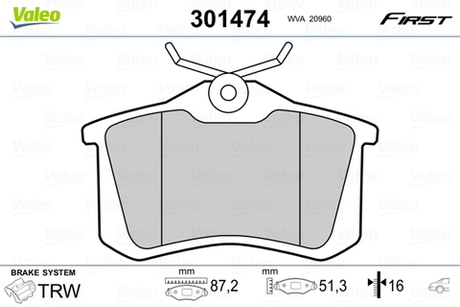 VALEO - 301474-VAL - Brake Pad Set, disc brake