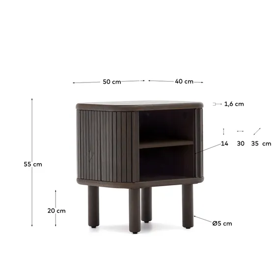 Mailen Прикроватная тумбочка из ясеневого шпона с темной отделкой 50 x 55 см