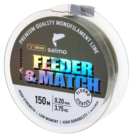 Леска монофильная Salmo Diamond FEEDER & MATCH FLUORO COATED Olive Green 150/020