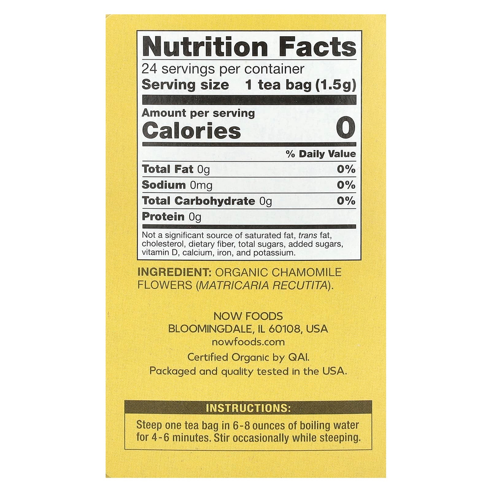 NOW Foods, органический ромашка, без кофеина, 24 чайных пакетика, 36 г (1,27 унции)