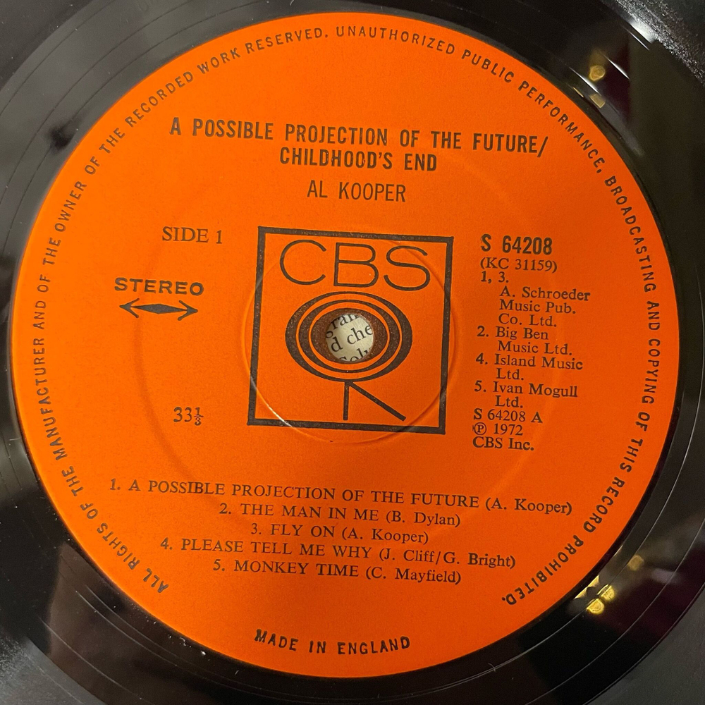 Винтажная виниловая пластинка LP Al Kooper A Possible Projection Of The Future/Childhood's End (UK 1972) Fly On