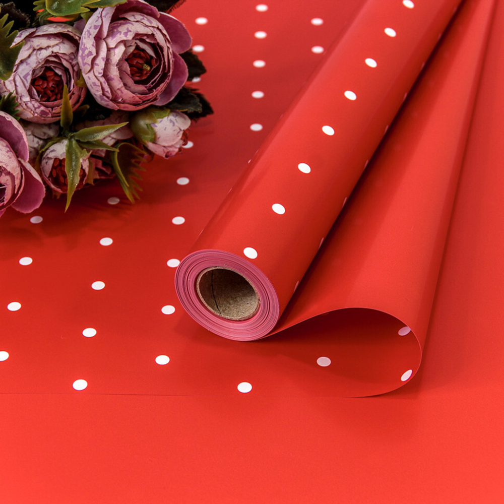 Пленка В рулоне 10 м х 58 см "Мелкий горошек" (Красный)