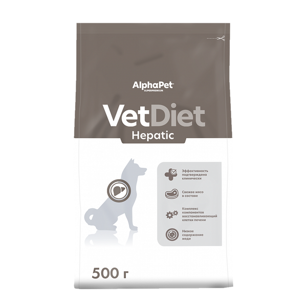 Сухой диетический корм AlphaPet VetDiet HEPATIC для взрослых собак всех пород при заболеваниях печени