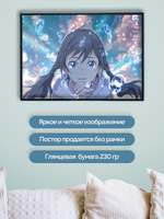 Постер плакат Хина Амано На Фоне Капель Tenki No Ko Дитя Погоды