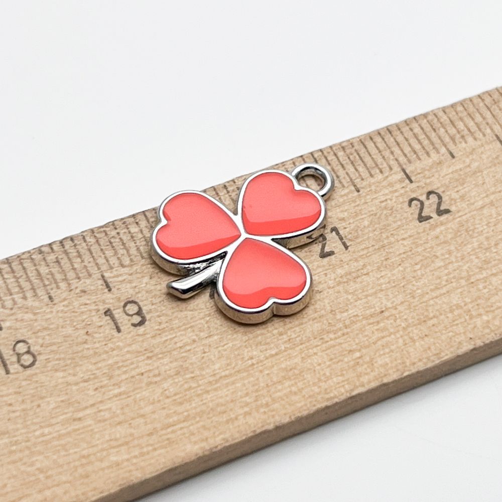 Подвеска Клевер, цвет серебро+коралловый, размер 20*16 мм, цена за 1 шт