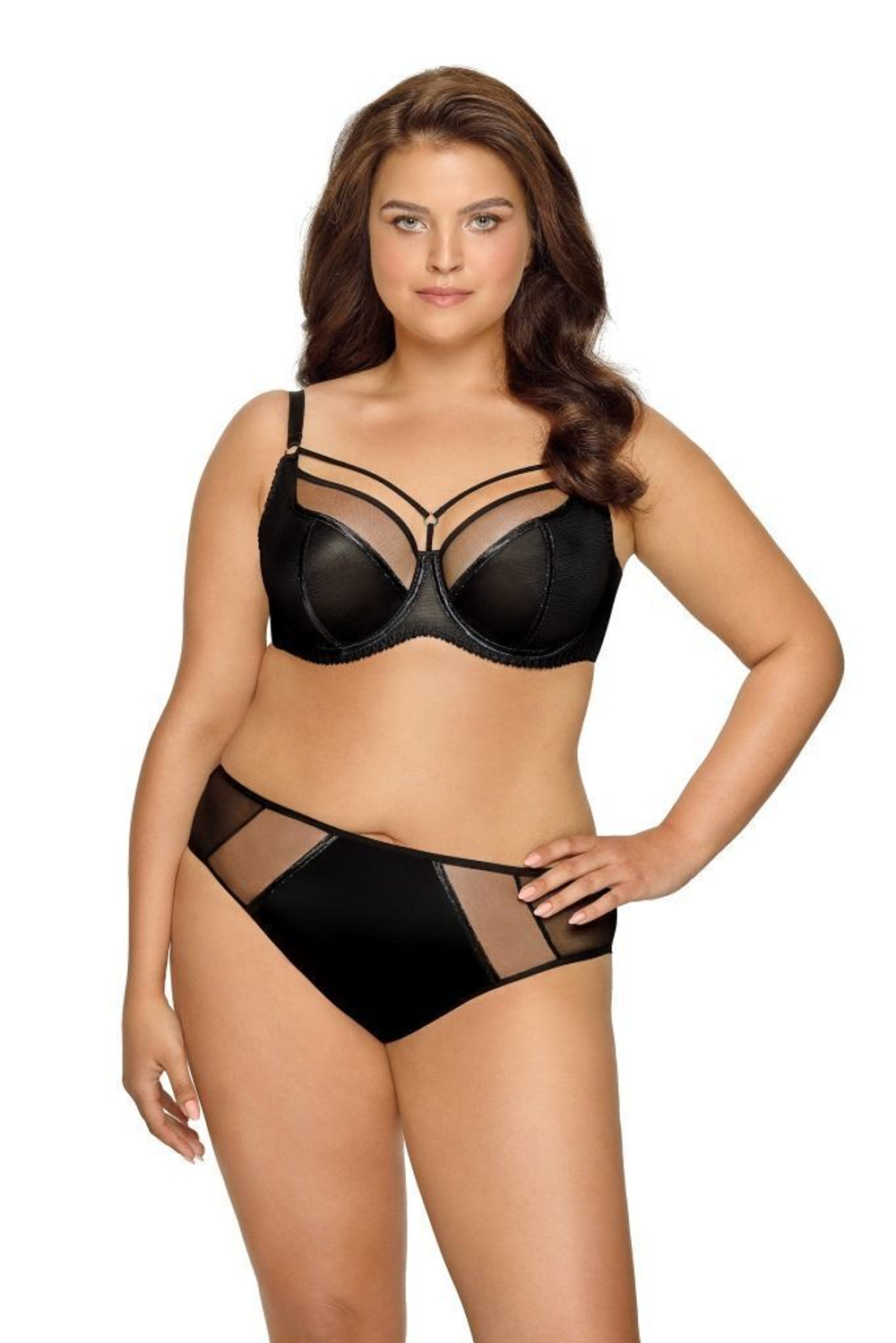 Бюстгальтер на косточках plus size с декоративными бретелями (Размер: 95G) (Цвет: телесный)