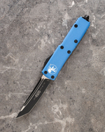 Автоматический складной нож SteelBro Microtech UTX-85 T/E Light Blue Tanto Black 233-1LBL (голубой) фронталка/выкидуха