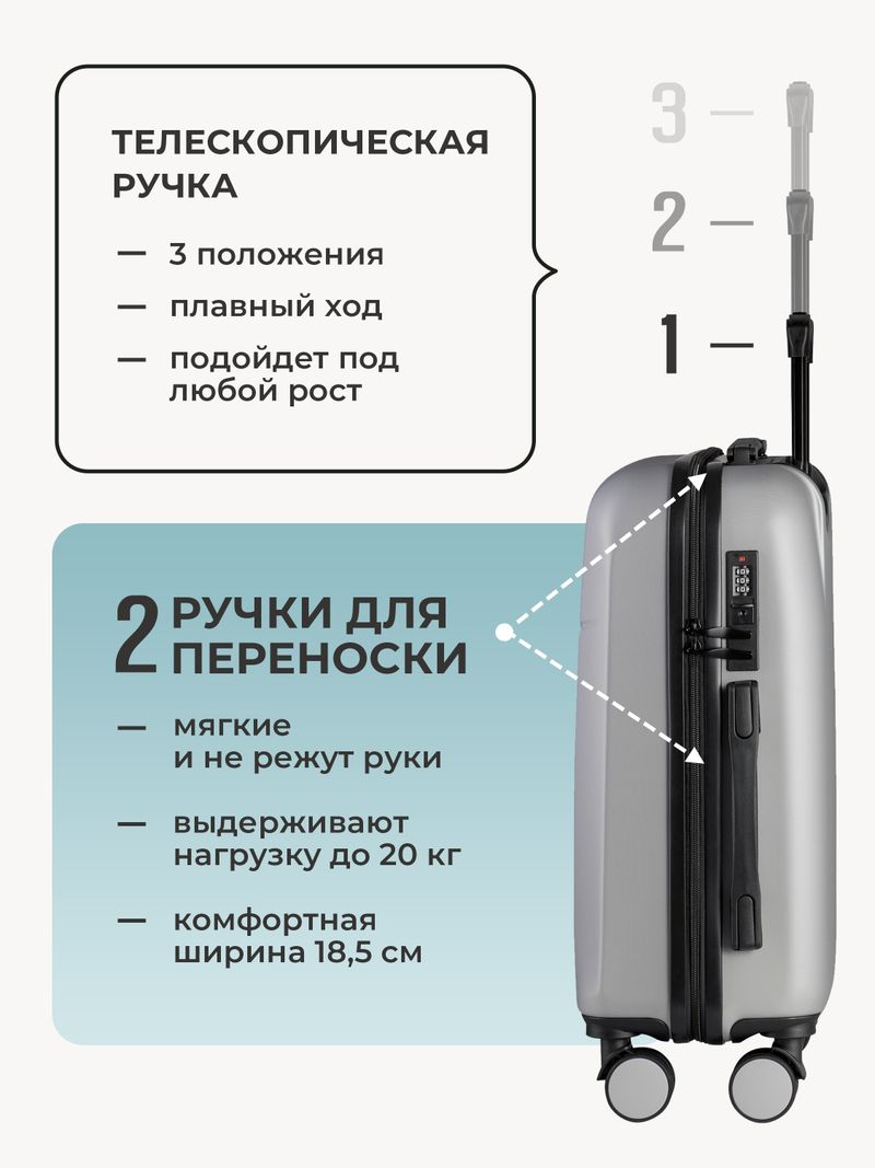 Чемодан S с кейсом в комплекте Серебристый