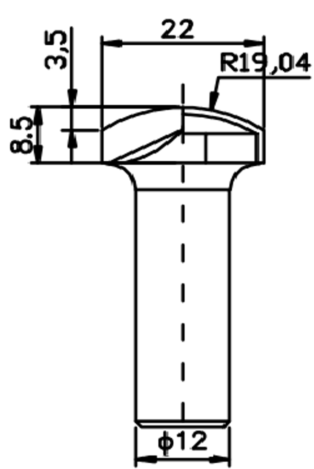 PCD профильная фреза D.22x8,5 S.12x40 Z2