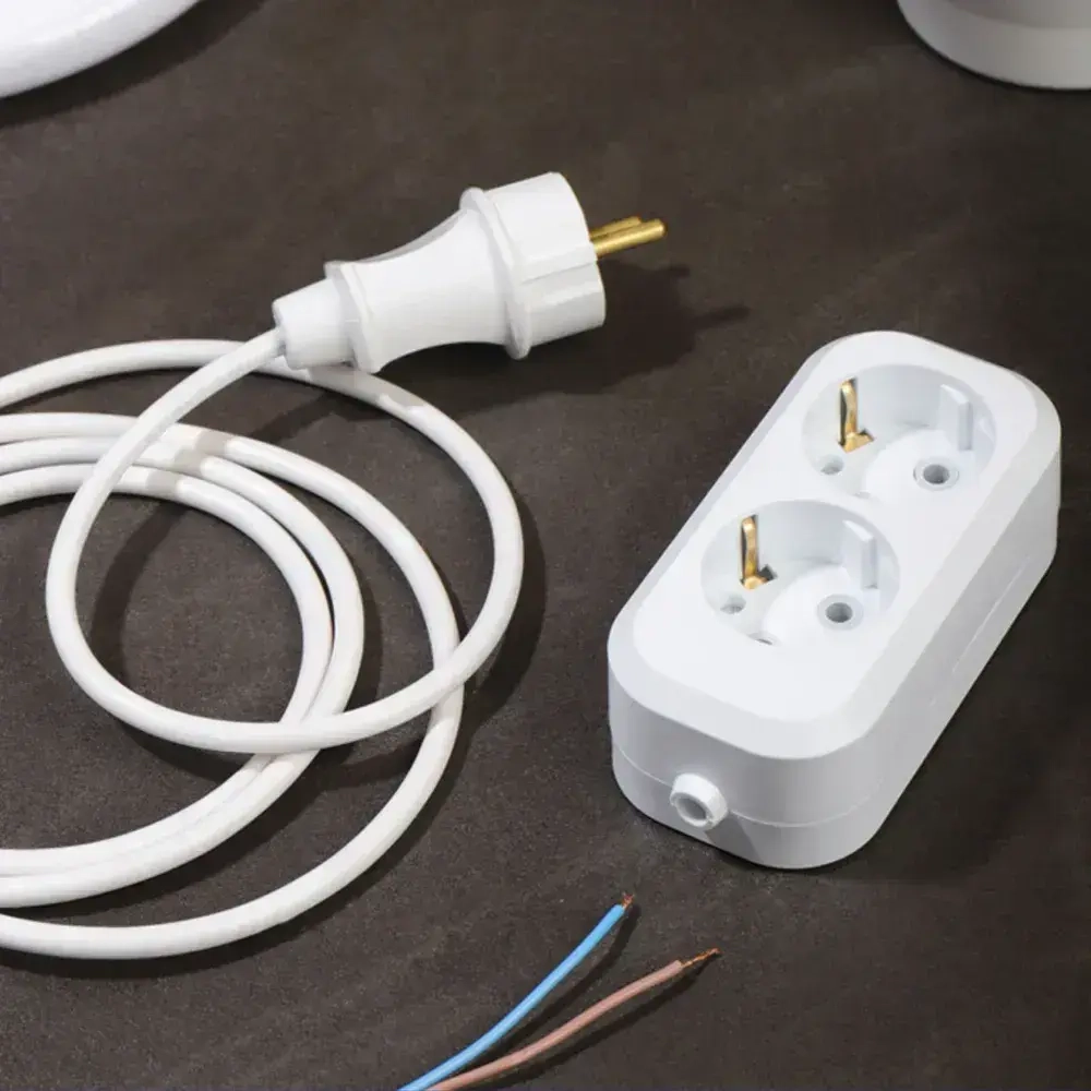 Колодка для удлинителя на 2 розетки, с заземлением 220В 16А