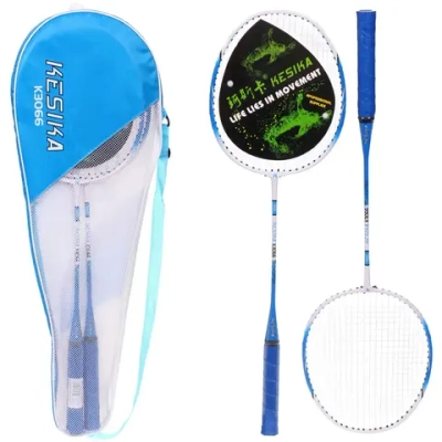 Бадминтон в наборе K-3066, 3 предмета: 2 металлические ракетки 65 см, чехол (цвет: синий)