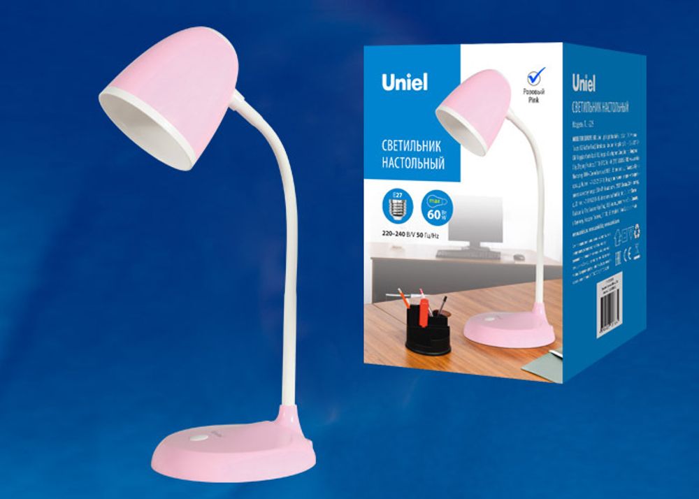 TLI-228 PINK E27 Светильник настольный, 60W. Цоколь Е27.  Механический выключатель. Розовый. ТМ Uniel.