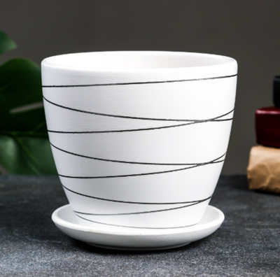 Горшок цветочный с поддоном 2,4 л, белый, керамика, "Магнолия" (М)