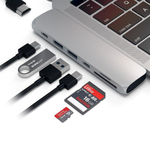 USB-Хаб Satechi Pro (USB-C) (ST-CMBP) Подключение: два коннектора USB-C. Порты: Thunderbolt 3, USB-C, 2 USB-A 3.2 Gen 1, microSD, SD, HDMI (до 4K 60 Гц)