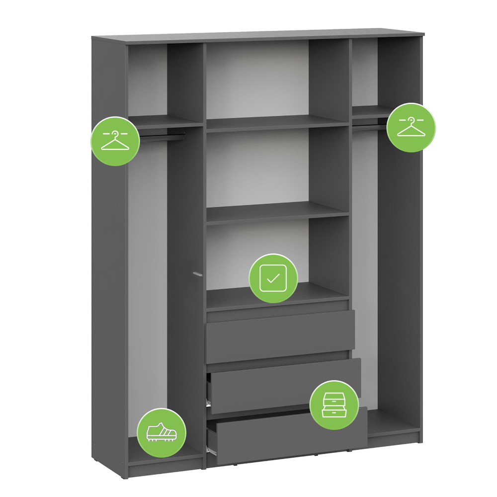 Шкаф Woodville Сибити четырехстворчатый графит серый