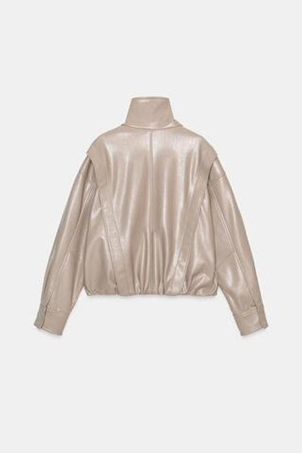ZARA КУРТКА ИЗ ИСКУССТВЕННОЙ КОЖИ СО СКЛАДКАМИ, КАМЕННЫЙ МЕЛАНЖ