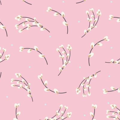 Нежный паттерн  с вербой в розовых пастельных тонах
