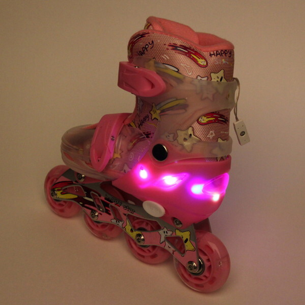 Коньки роликовые раздвижные Happy Star 668AT в наборе: шлем, защита, размер S (29-33), розовый