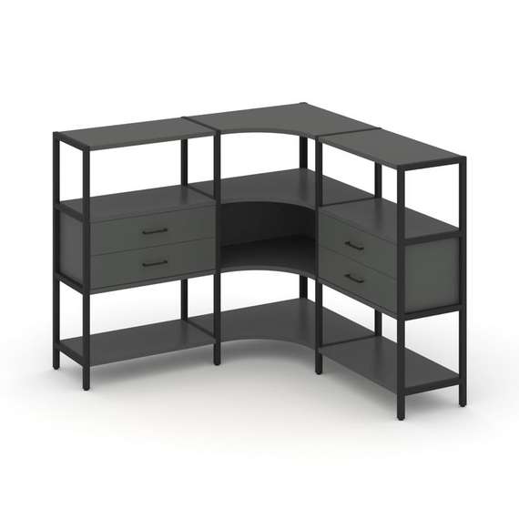 Shelf System Трехсекционный угловой стеллаж трехярусный с ящиками SN.STMU-331 Антрацит/Металл Черный