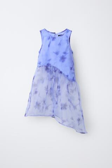 ZARA ПЛАТЬЕ ИЗ ОРГАНЗЫ С ЦВЕТОЧНЫМ ПРИНТОМ, СИНЕВАТЫЙ